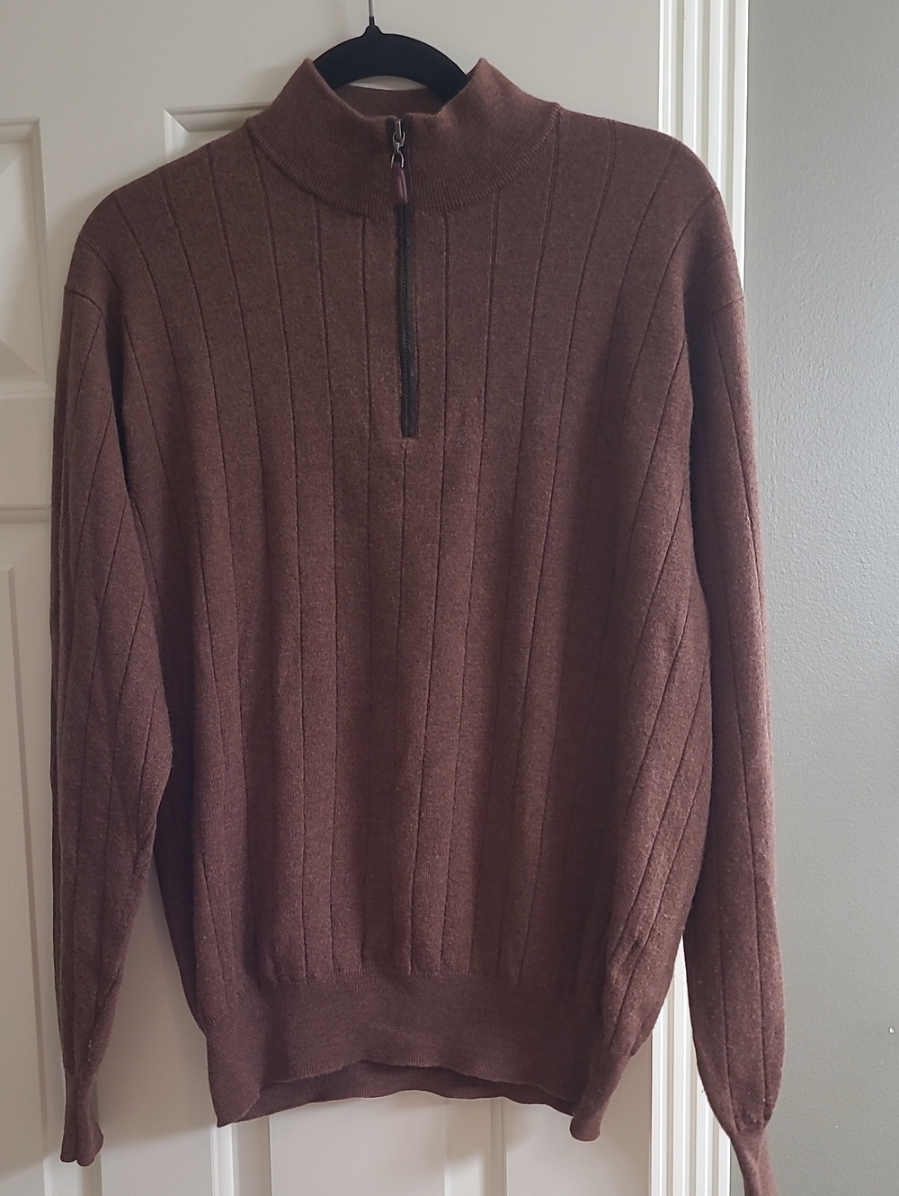 Peter Millar Brown Ribbed Half-Zip Sweater